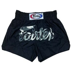Fairtex Mauy Thai Shorts Size XL Black Camo Logo Lightweight Kick Boxing MMA